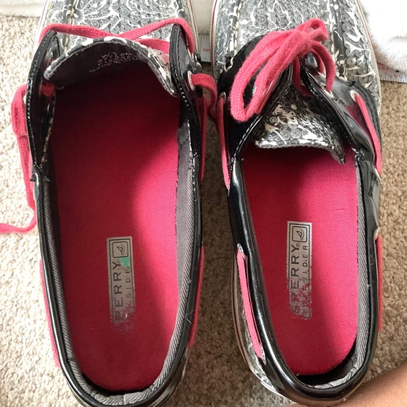 Black White Red Sperry Biscayne Sequined Loafer Lace Up Boat Shoes Size 8M - Picture 12 of 15